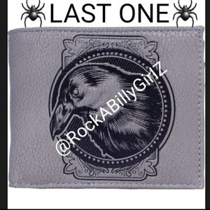 Sourpuss Vintage Embossed Raven Bi Fold Vegan Leather Wallet w Zippered Pocket